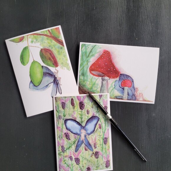 Fairies About - Set of 3 Whimsical Watercolor Fantasy Blank Greeting Cards - Picture 10 of 10
